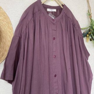 新品☆サマンサモスモス☆blue☆コットンボイル前開ボリュームギャザー