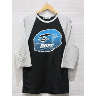 アベイシングエイプ(A BATHING APE)の[U5700]アベイシングエイプ シャツ ビッグプリント 黒/グレー M(Tシャツ/カットソー(七分/長袖))