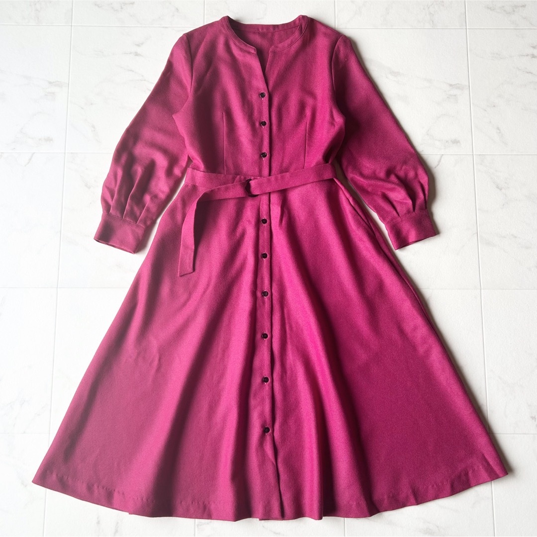ほぼ新品】アナイ ウールジョーゼットVネックワンピース ピンク 38