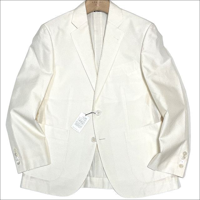 J3116 新品 ランバンコレクション シルク シアサッカージャケット 白 44-