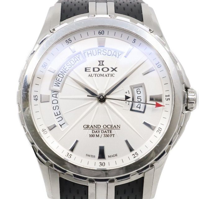 EDOX エドックス グランドオーシャン デイデイト 自動巻き メンズ 腕時計 シルバー文字盤 純正ラバーベルト 83006