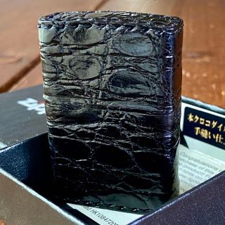 ジッポー(ZIPPO)の新品 Zippo 本クロコダイル 革巻き ブラック 手縫い ワニ革 ジッポー(タバコグッズ)