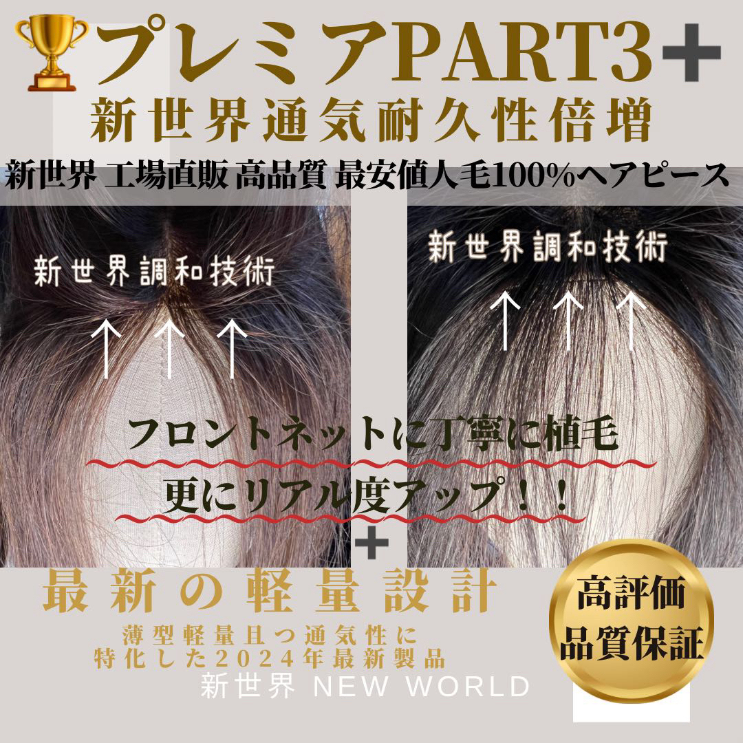 2024新世界　レミー100%　ウィッグ　ヘアピース　シルクスキン　部分ウィッグ