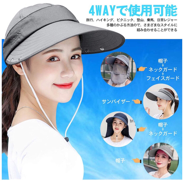 サンバイザー 帽子 UVカット フェイスカバー 紫外線 熱中症対策 ネイビー レディースの帽子(その他)の商品写真