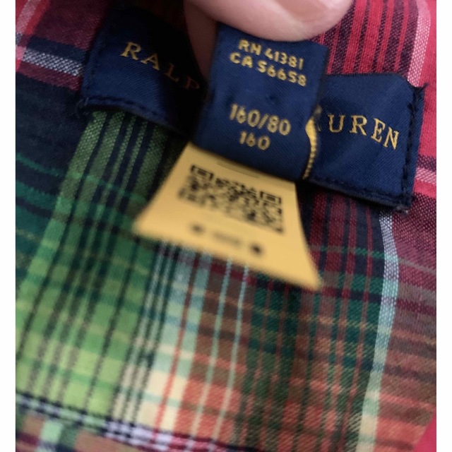 POLO RALPH LAUREN(ポロラルフローレン)の美品！ラルフローレン綿チェックボタンダウン半袖シャツ160 キッズ/ベビー/マタニティのキッズ服男の子用(90cm~)(ブラウス)の商品写真