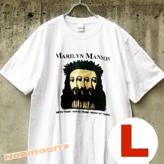 ミュージックティー(MUSIC TEE)の白Ｌ★半袖T/   Marilyn Manson ロックT(Tシャツ/カットソー(半袖/袖なし))