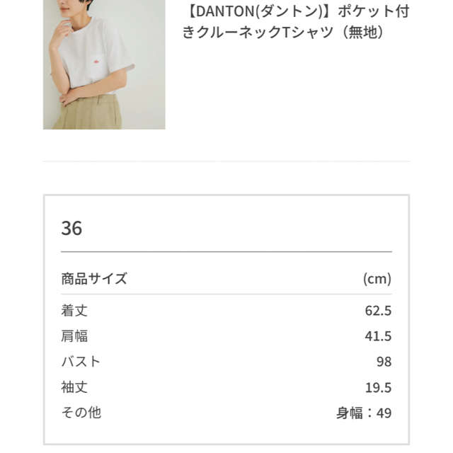 DANTON(ダントン)の美品　ダントン　Tシャツ　36サイズ レディースのトップス(Tシャツ(半袖/袖なし))の商品写真