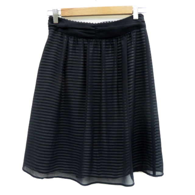 INDIVI(インディヴィ)のインディヴィ フレアスカート ギャザースカート 無地 ボーダー柄 40 紺 レディースのスカート(ひざ丈スカート)の商品写真