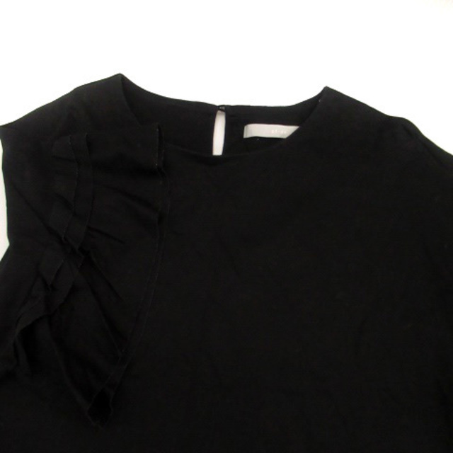 ef-de(エフデ)のエフデ カットソー ラウンドネック 半袖 フリル フェイクパール 9 黒 レディースのトップス(カットソー(半袖/袖なし))の商品写真