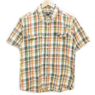 エディーバウアー(Eddie Bauer)のエディーバウアー カジュアルシャツ 半袖 チェック柄 S 白 黄色 /FF21(シャツ)