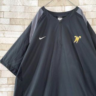 ナイキ(NIKE)のNIKE ナイキ ハーフジップ ナイロン 半袖 刺繍ロゴ ブラック 3XL(ナイロンジャケット)