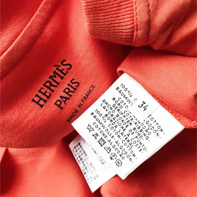 美品　HERMES エルメス　Tシャツ　カットソー　オレンジ　刺繍　コットン