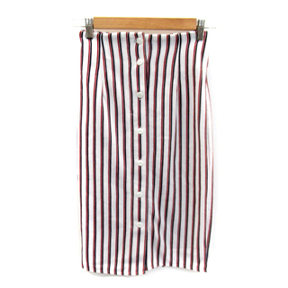 オゾック(OZOC)のオゾック タイトスカート ボタンダウンスカート ストライプ柄 M 白 赤 紺(ひざ丈スカート)