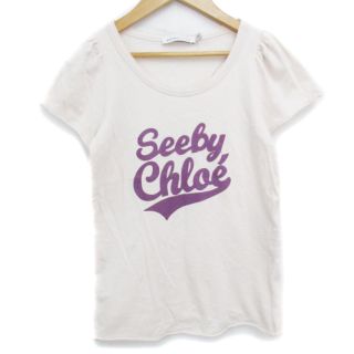 シーバイクロエ(SEE BY CHLOE)のシーバイクロエ Tシャツ カットソー 半袖 38 ライトベージュ 紫 /FF32(Tシャツ(半袖/袖なし))
