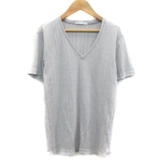 ムッシュニコル(MONSIEUR NICOLE)のムッシュニコル カットソー 半袖 Vネック ストライプ柄 46 グレー(Tシャツ/カットソー(半袖/袖なし))