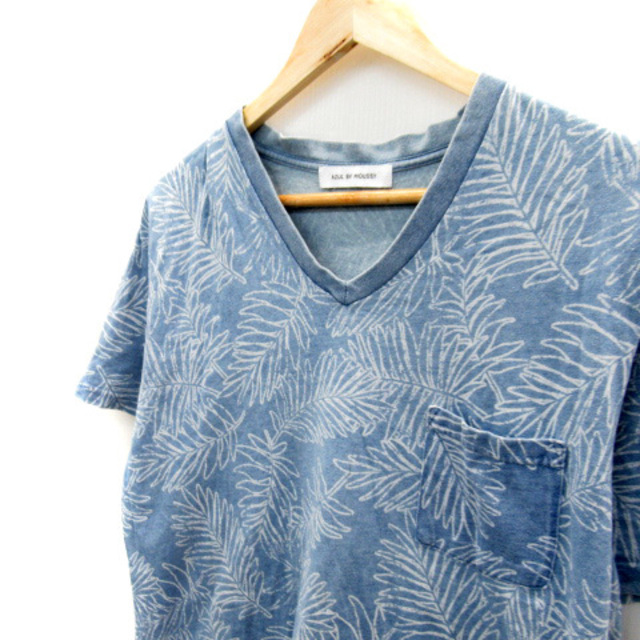 AZUL by moussy(アズールバイマウジー)のアズールバイマウジー Tシャツ カットソー 半袖 ボタニカル柄 L 青 白 メンズのトップス(Tシャツ/カットソー(半袖/袖なし))の商品写真