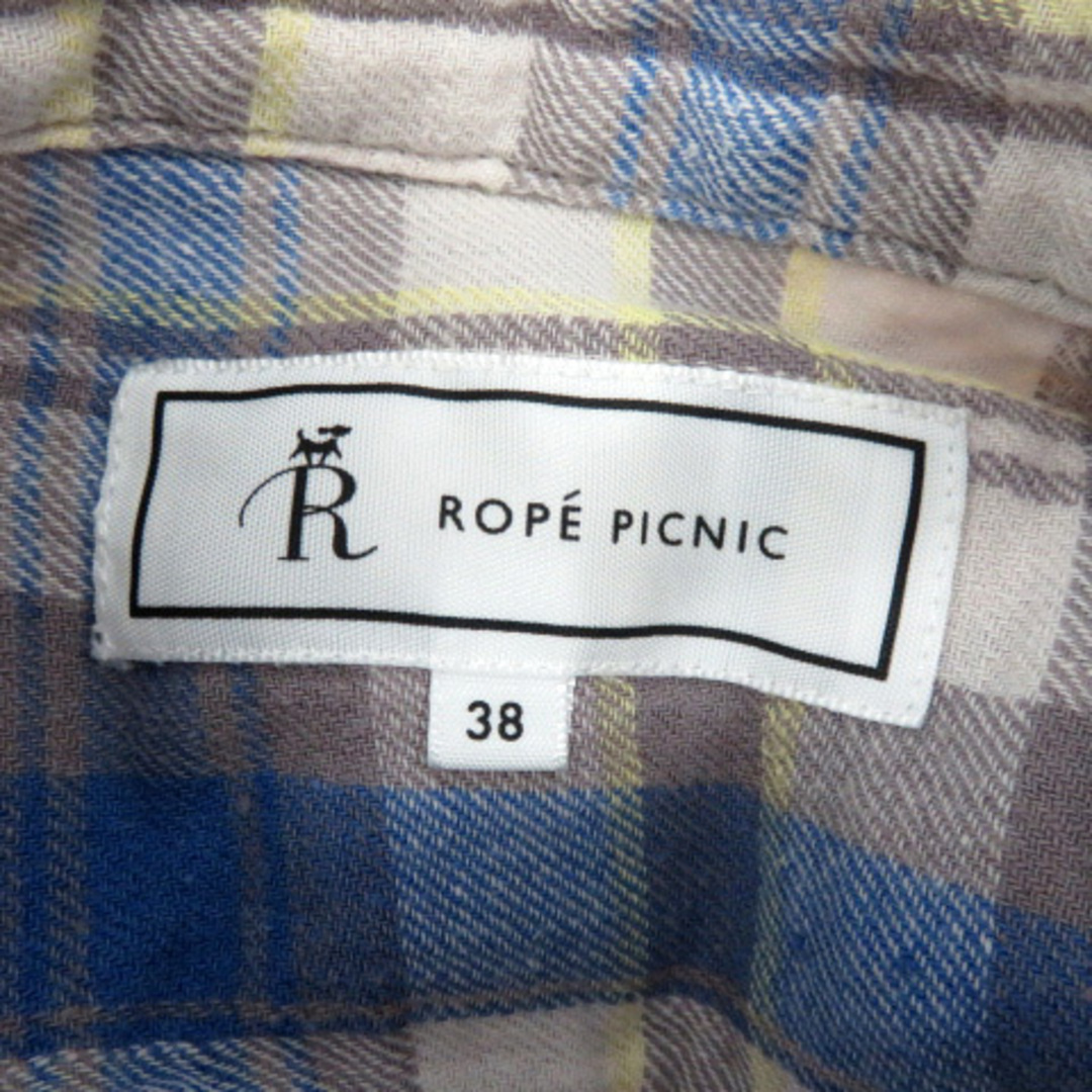 Rope' Picnic(ロペピクニック)のロペピクニック カジュアルシャツ 長袖 チェック柄 リネン 38 グレージュ レディースのトップス(シャツ/ブラウス(長袖/七分))の商品写真