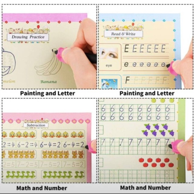 2021最新のスタイル 魔法のドリル帳 付属ペン2セット 4冊学習ノート なぞり書き みぞなぞりｓ