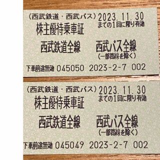 西武鉄道全線　西武バス全線　株主優待乗車証　2枚　★匿名配送(鉄道乗車券)