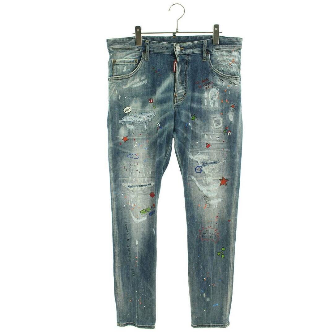 ディースクエアード  21SS  TRASH LIGHT WASH SKATER JEAN S74LB0942 S30708 落書きプリントクラッシュリペア加工デニムパンツ  メンズ 52