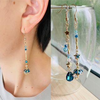 ロング【流星雨のハンドメイドフックピアス】傘アクセサリー(ピアス)