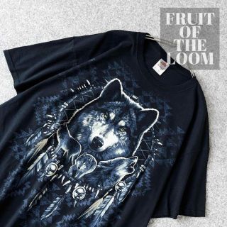 アートヴィンテージ(ART VINTAGE)の【フルーツオブザルーム】狼 オオカミ BIGプリント ルーズ 黒 Tシャツ XL(Tシャツ/カットソー(半袖/袖なし))