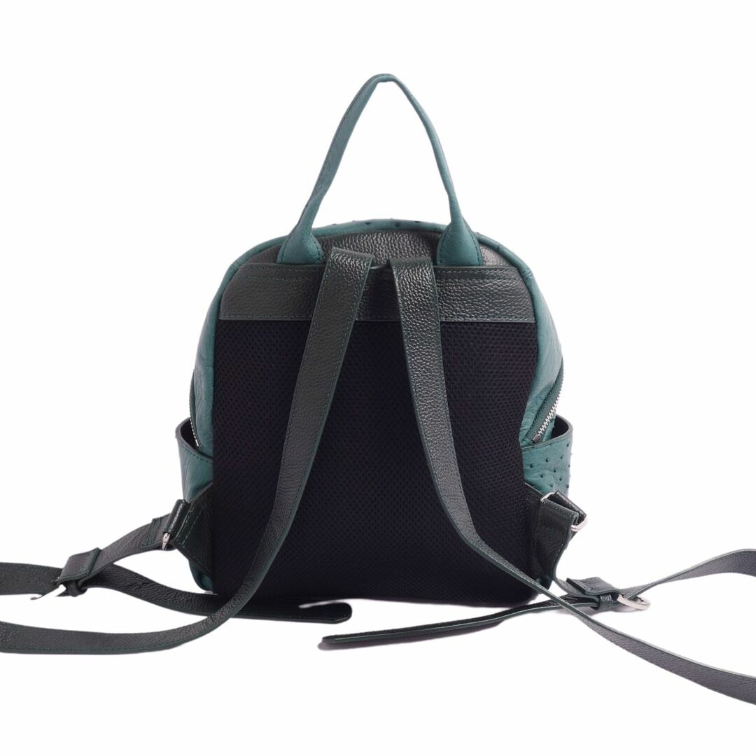 美品 オーストリッチ OSTRICH バッグ ミニ バックパック リュックサック エキゾチックレザー カバン レディース ターコイズグリーン