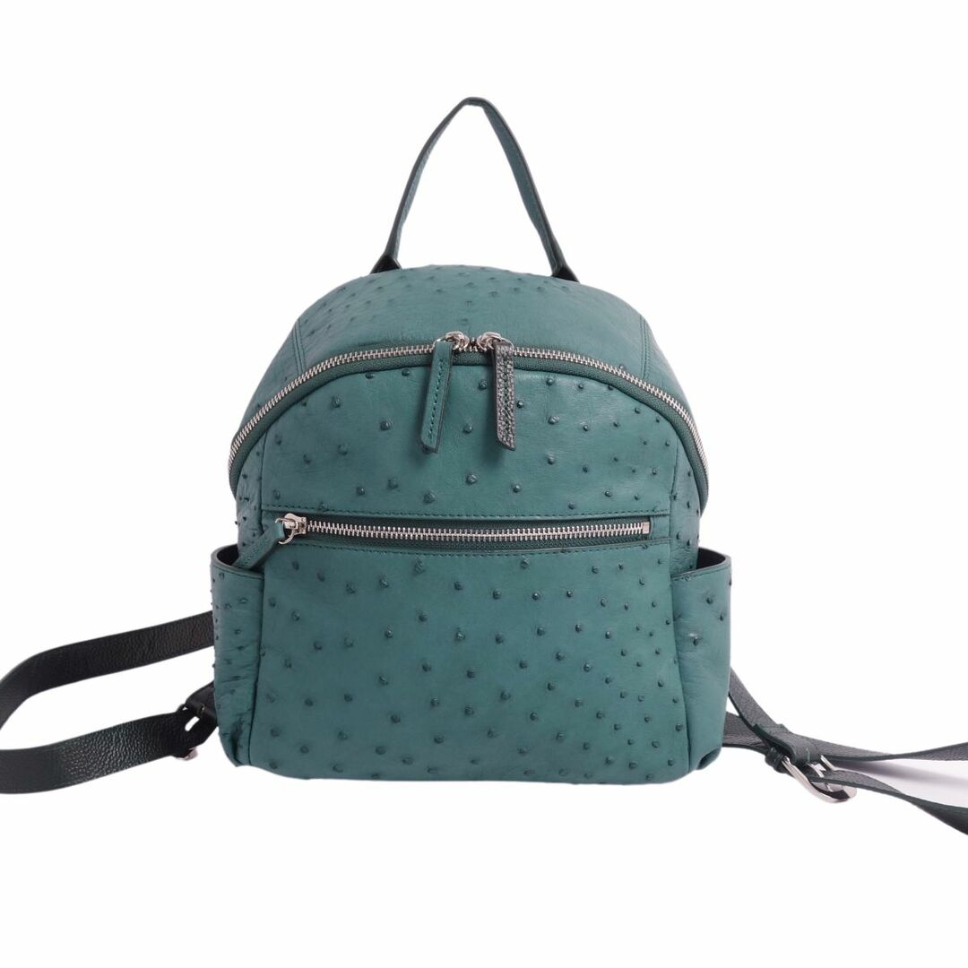 美品 オーストリッチ OSTRICH バッグ ミニ バックパック リュックサック エキゾチックレザー カバン レディース ターコイズグリーン