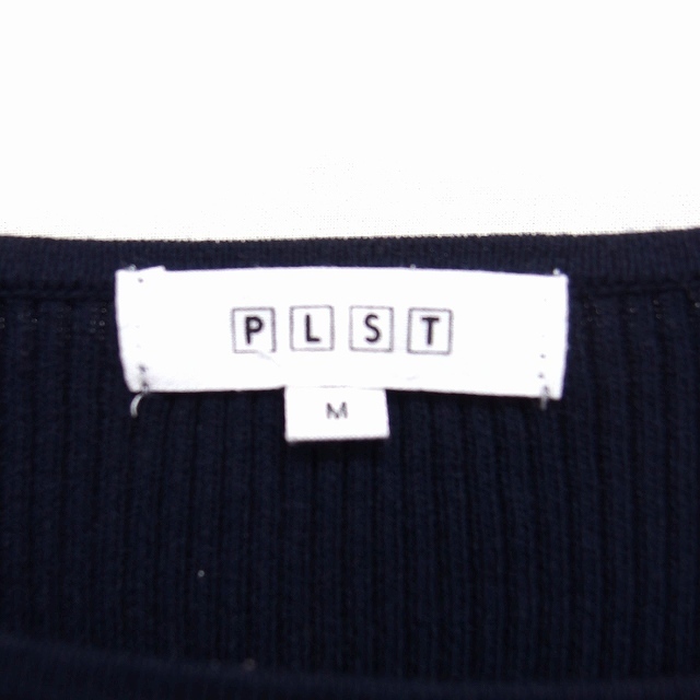 PLST(プラステ)のプラステ PLST ボーダー リブ ニット セーター 五分袖 ネイビー 紺 レディースのトップス(ニット/セーター)の商品写真