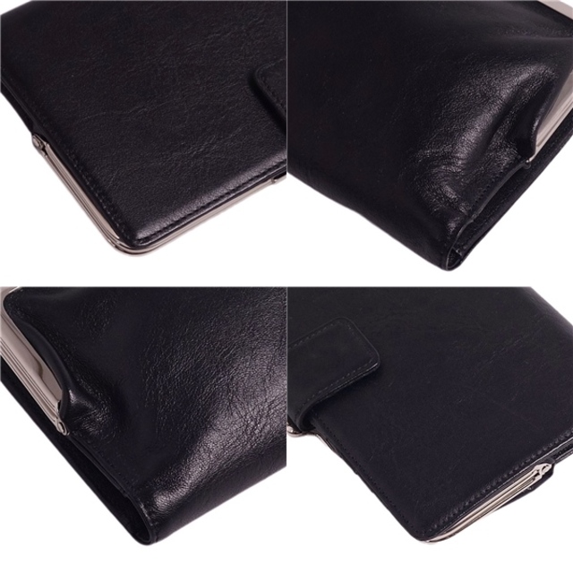 美品 ワイズ Y's Yohji Yamamoto 財布 ロングウォレット カーフレザー がま口 本革 レディース ブラック