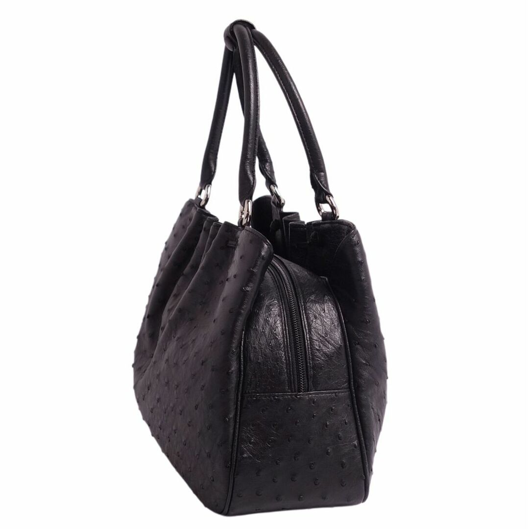 美品 オーストリッチ OSTRICH バッグ ハンドバッグ 本革 カバン 鞄 レディース ブラック