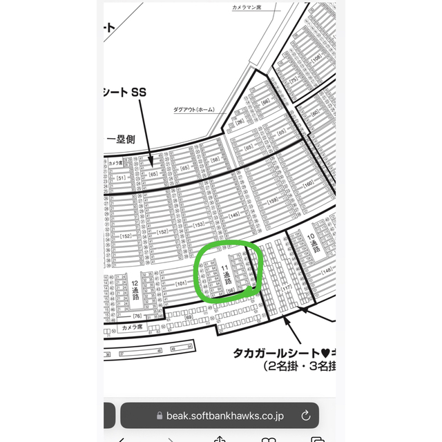 Softbank(ソフトバンク)のソフトバンク　ペア　観戦チケット チケットのスポーツ(野球)の商品写真