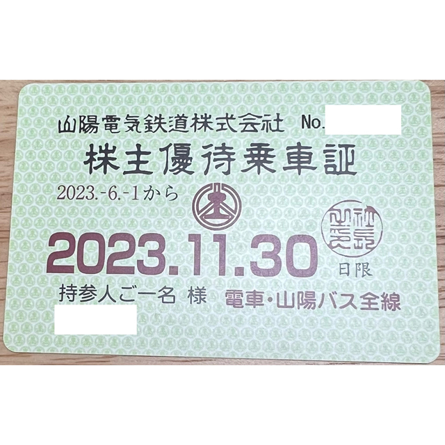 山陽電鉄　株主優待乗車証　定期券タイプ