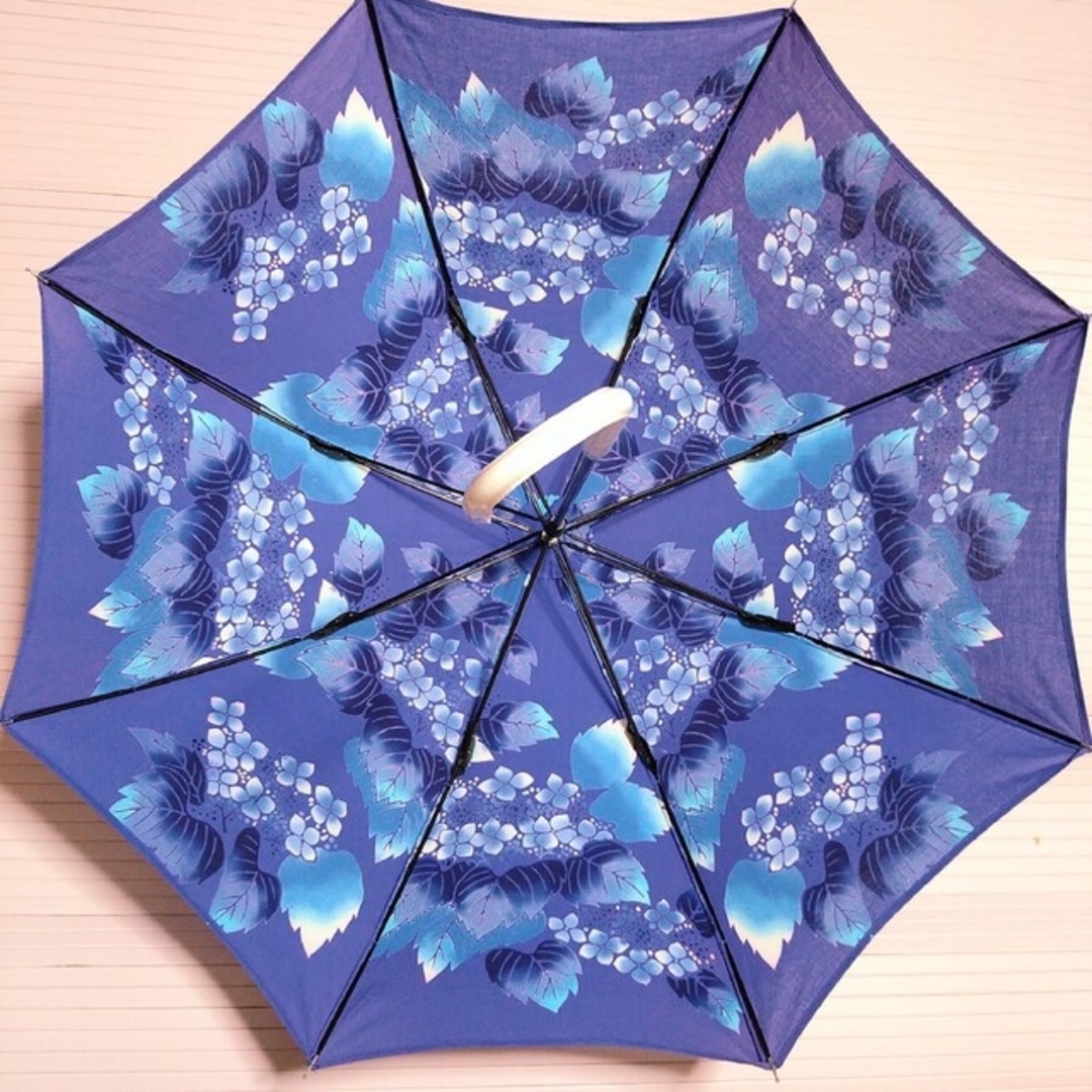 紫陽花柄の浴衣生地で作られた日傘 美品 ハンドメイド