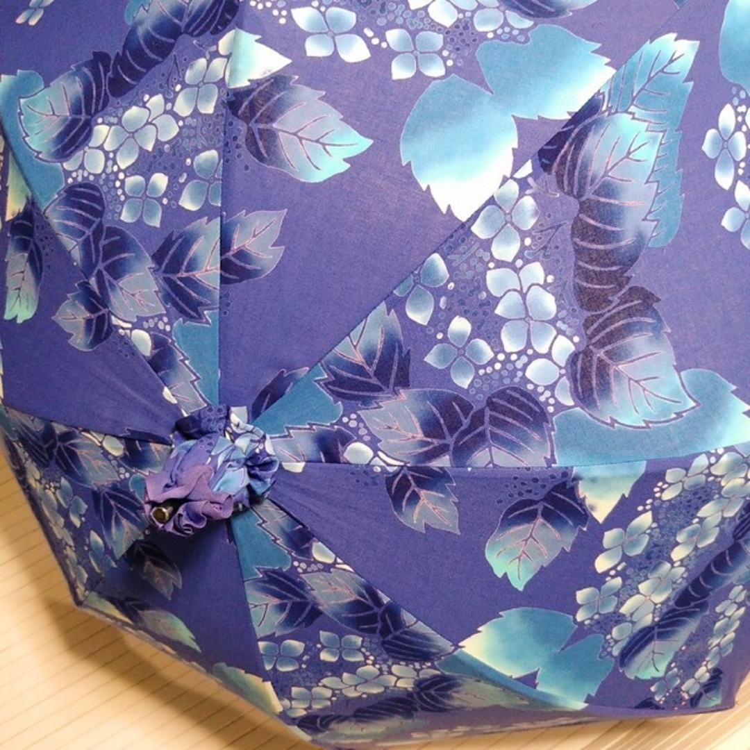 紫陽花柄の浴衣生地で作られた日傘　美品　ハンドメイド