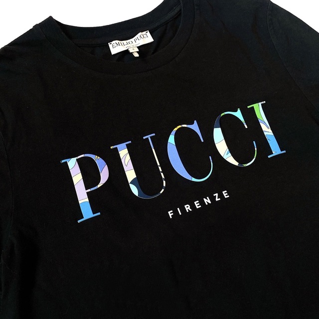 EMILIO PUCCI - EMILIO PUCCI ロゴTシャツ S ブラック ブルー系の通販 ...