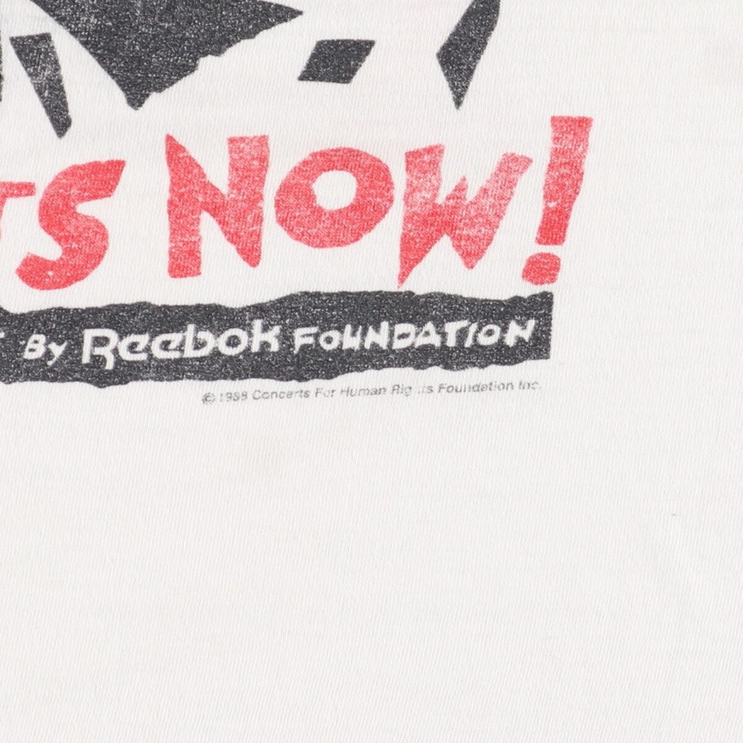 Reebok(リーボック)の古着 80年代 リーボック Reebok HUMAN RIGHTS NOW! 両面プリント プリントTシャツ USA製 メンズL ヴィンテージ /eaa337465 メンズのトップス(Tシャツ/カットソー(半袖/袖なし))の商品写真