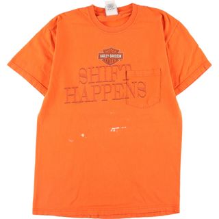 ハーレーダビッドソン(Harley Davidson)の古着 ヘインズ Hanes Harley-Davidson ハーレーダビッドソン 両面プリント 胸ポケット モーターサイクル バイクTシャツ USA製 メンズS /eaa337478(Tシャツ/カットソー(半袖/袖なし))