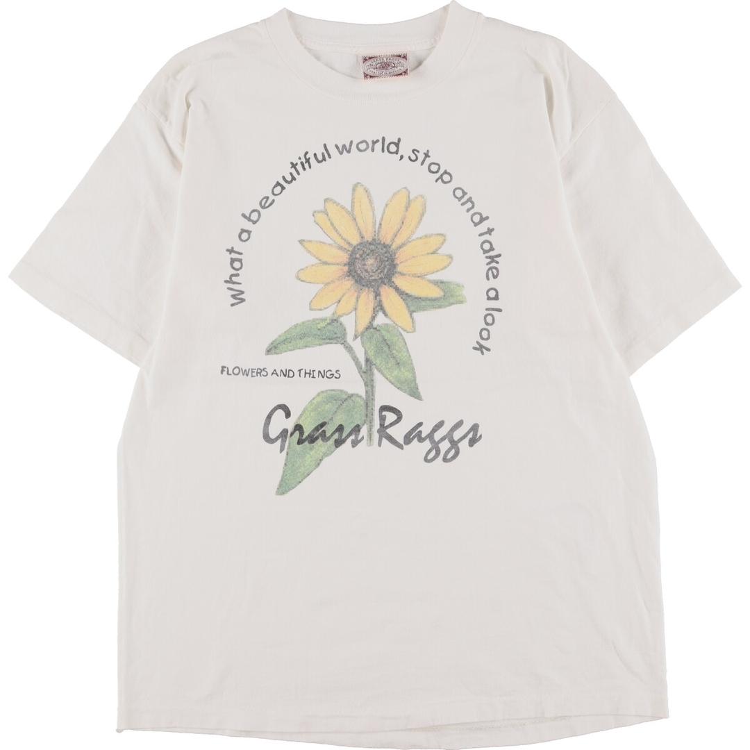 プリント花柄生産国90年代 GRASS RAGGS 花柄 ひまわり柄 プリントTシャツ USA製 メンズXL ヴィンテージ /eaa338092