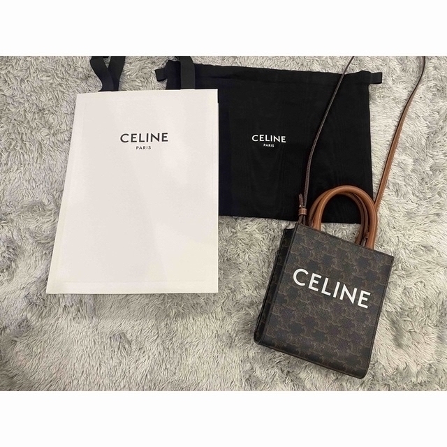 CELINE セリーヌ ミニバーティカルカバ／トリオンフ キャンバス　タン