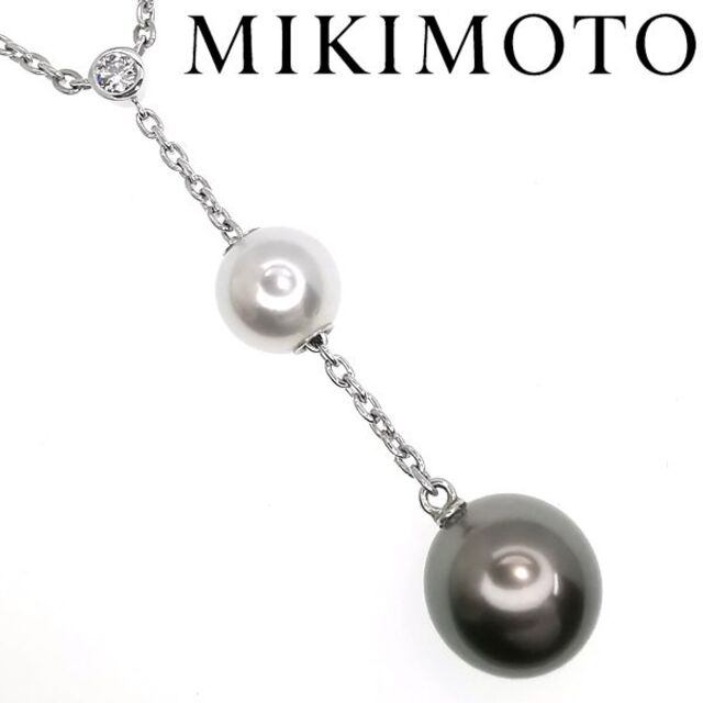 ミキモト MIKIMOTO K18WG パール ダイヤ ネックレス-