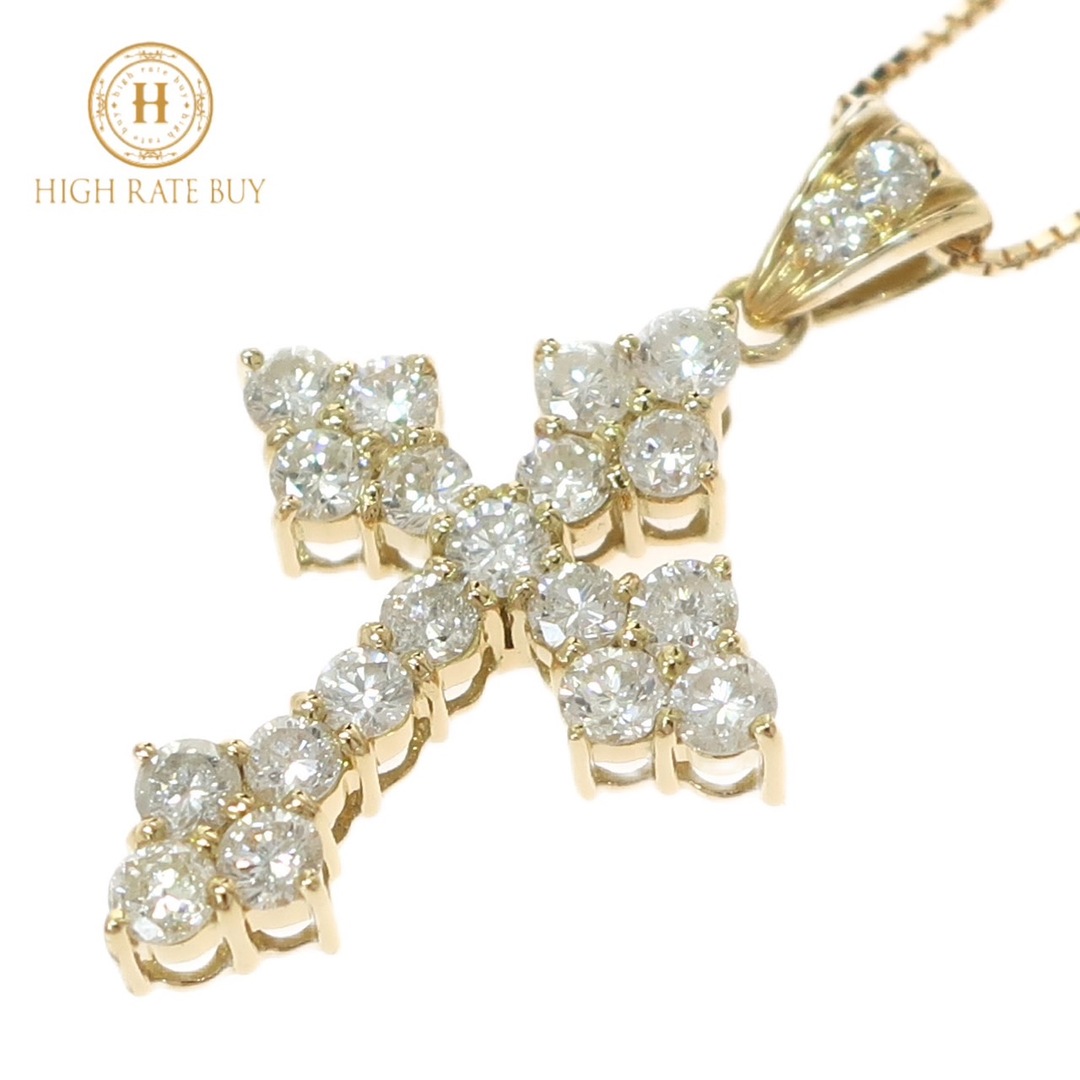 【未使用品】ダイヤモンド クロスネックレス K18 YG 750 18金 ゴールド 21P 1.00ct 1.0ct 1ct レディース メンズ アクセサリー ジュエリー デザイン クロスモチーフ 十字架