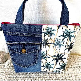 ヤシの木×デニムリメイク  トートバッグ　ハンドメイド　ショルダーバッグにも(バッグ)