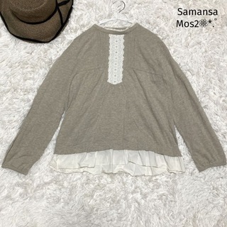 サマンサモスモス(SM2)のSamansa Mos2 カットソー 刺繍 後ろボタン Mサイズ 良品(カットソー(長袖/七分))