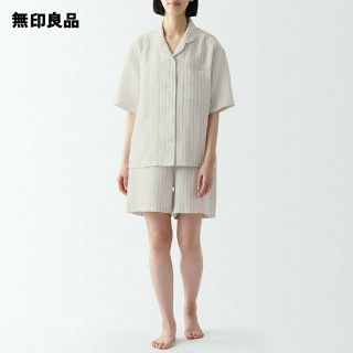 ムジルシリョウヒン(MUJI (無印良品))の無印良品 天然素材の接触冷感 リヨセル麻半袖パジャマ／ライトグレーストライプ(パジャマ)