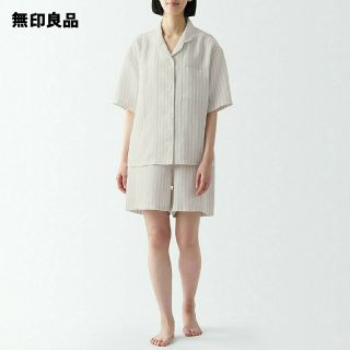 ムジルシリョウヒン(MUJI (無印良品))の無印良品 天然素材の接触冷感 リヨセル麻半袖パジャマ／ライトグレーストライプ(パジャマ)