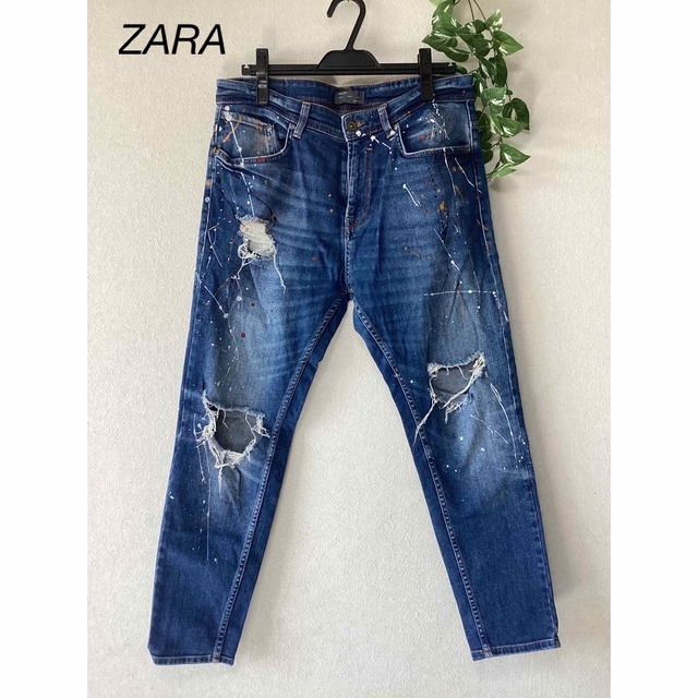 ZARA(ザラ)のZARA ペイント　クラッシュ　デニム　ジーパン　size42 メンズのパンツ(デニム/ジーンズ)の商品写真