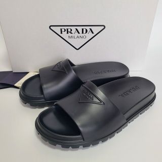 美品 PRADAプラダ ラバーサンダル ブラック 7 26cm メンズ