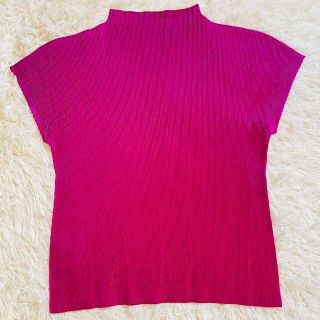 美品*プリーツプリーズ Tシャツ L フレンチスリーブ カットソー ピンク