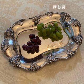 米国製】純銀 スターリングシルバー/トレイ 銀盆 盛り皿 深皿「葡萄